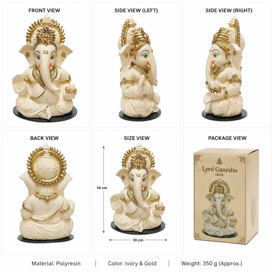 Peach Ivory Ganesha Idol – Car Dashboard & Home Decor | 3.3 Inch