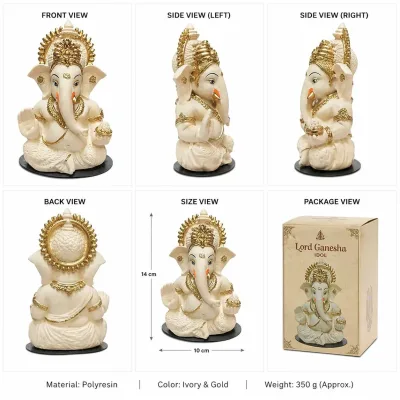 Peach Ivory Ganesha Idol – Car Dashboard & Home Decor | 3.3 Inch