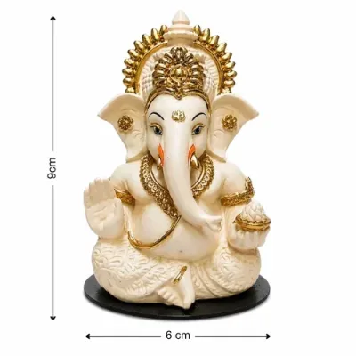 Peach Ivory Ganesha Idol – Car Dashboard & Home Decor | 3.3 Inch