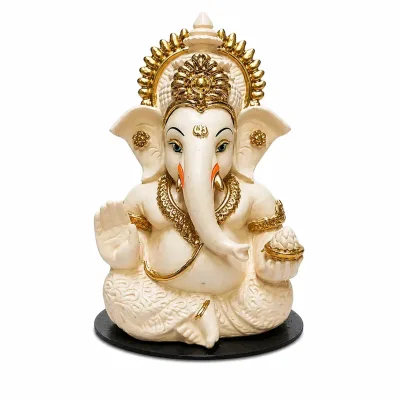 Peach Ivory Ganesha Idol – Car Dashboard & Home Decor | 3.3 Inch primary image