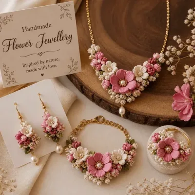 Handmade Flower Jewellery Set – Floral Gota Patti Jewellery for Haldi, Mehendi & Wedding primary image