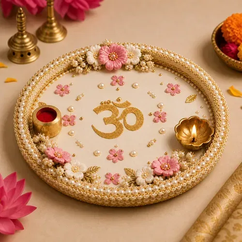 Handmade Puja Thali Set – Decorative Pooja Thali with Diya & Accessories for Aarti, Festivals & Gifting
