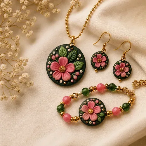 Handmade Ethnic Jewellery Set – Handcrafted Necklace, Earrings & Bracelet for Women & Girls