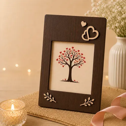 Handmade Wooden Photo Frame – Hand Carved Decorative Wood Picture Frame for Home Decor & Gifting