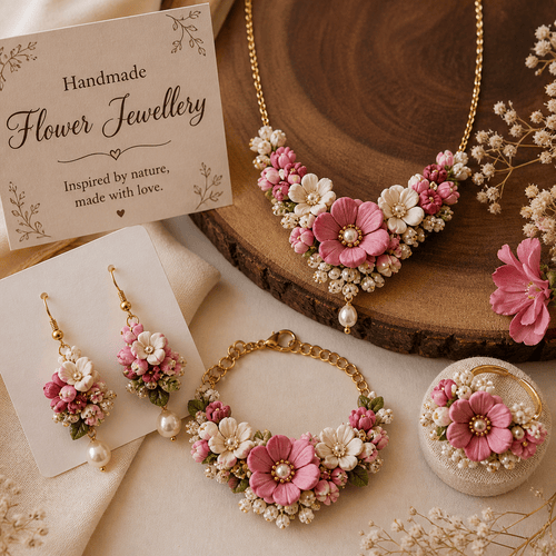 Handmade Flower Jewellery Set – Floral Gota Patti Jewellery for Haldi, Mehendi & Wedding primary image
