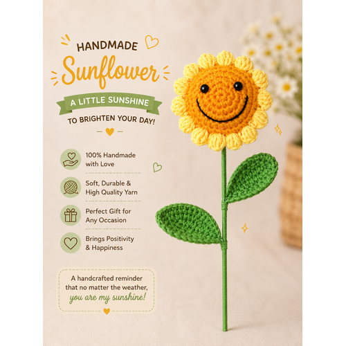 Handmade Crochet Sunflower Stick – Hand Knitted Sunflower on Stem for Home Decor, Gifting, Vase Display & Events primary image