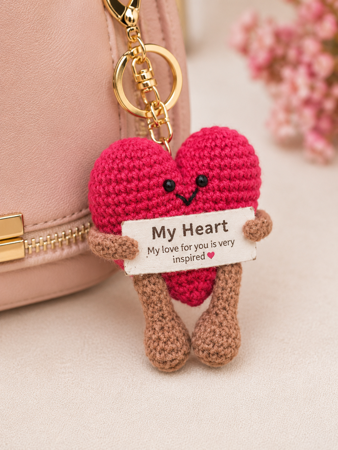 Handmade Crochet Red Heart Keychain – Hand Knitted Love Heart Charm for Keys, Bags & Gifting alternate view