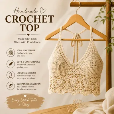 Handmade Crochet Crop Top – Boho Hand Knitted Beach & Festival Top for Women & Girls primary image