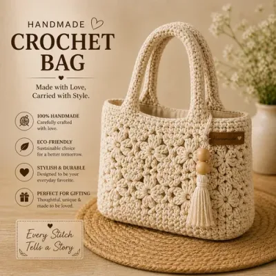 Handmade Crochet Bag – Boho Hand Knitted Tote, Shoulder & Sling Bag for Women & Girls primary image