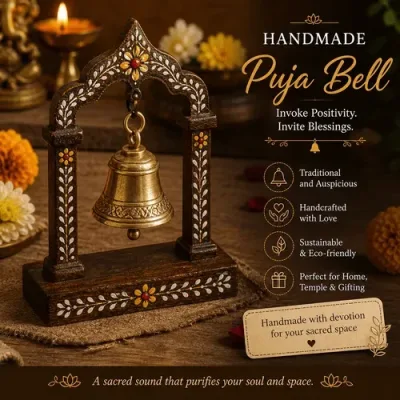 Handmade Brass Puja Bell – Traditional Pooja Ghanti for Home Mandir & Aarti primary image