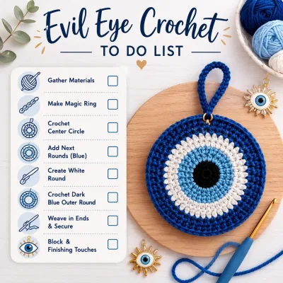 Handmade Crochet Evil Eye Keychain – Boho Hand Knitted Nazar Battu Protection Keychain for Good Luck & Positive Energy primary image