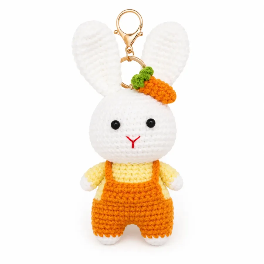 Handmade Crochet Bunny Keychain – Adorable Hand Knitted Amigurumi Rabbit Charm for Keys, Bags & Gifting