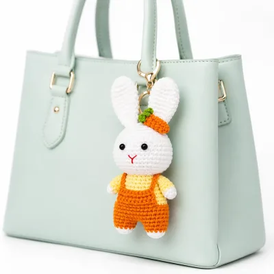 Handmade Crochet Bunny Keychain – Adorable Hand Knitted Amigurumi Rabbit Charm for Keys, Bags & Gifting