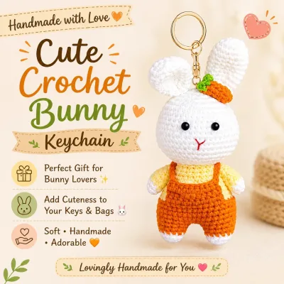 Handmade Crochet Bunny Keychain – Adorable Hand Knitted Amigurumi Rabbit Charm for Keys, Bags & Gifting primary image