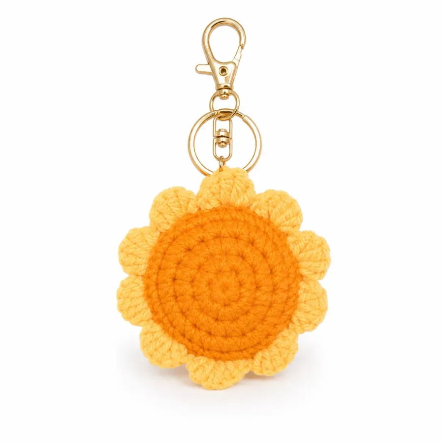 Handmade Crochet Sunflower Keychain – Bright Yellow Hand Knitted Sunflower Charm for Keys, Bags & Gifting