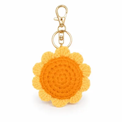 Handmade Crochet Sunflower Keychain – Bright Yellow Hand Knitted Sunflower Charm for Keys, Bags & Gifting