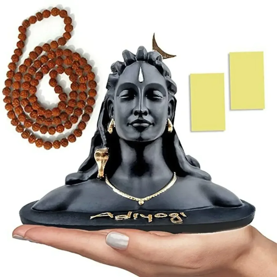 Black Adiyogi Shiva Statue for Car Dashboard – 3 Inch Resin
