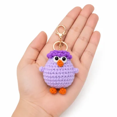 Handmade Crochet Lavender Duck Keychain – Adorable Hand Knitted Amigurumi Duck Charm for Keys, Bags & Gifting