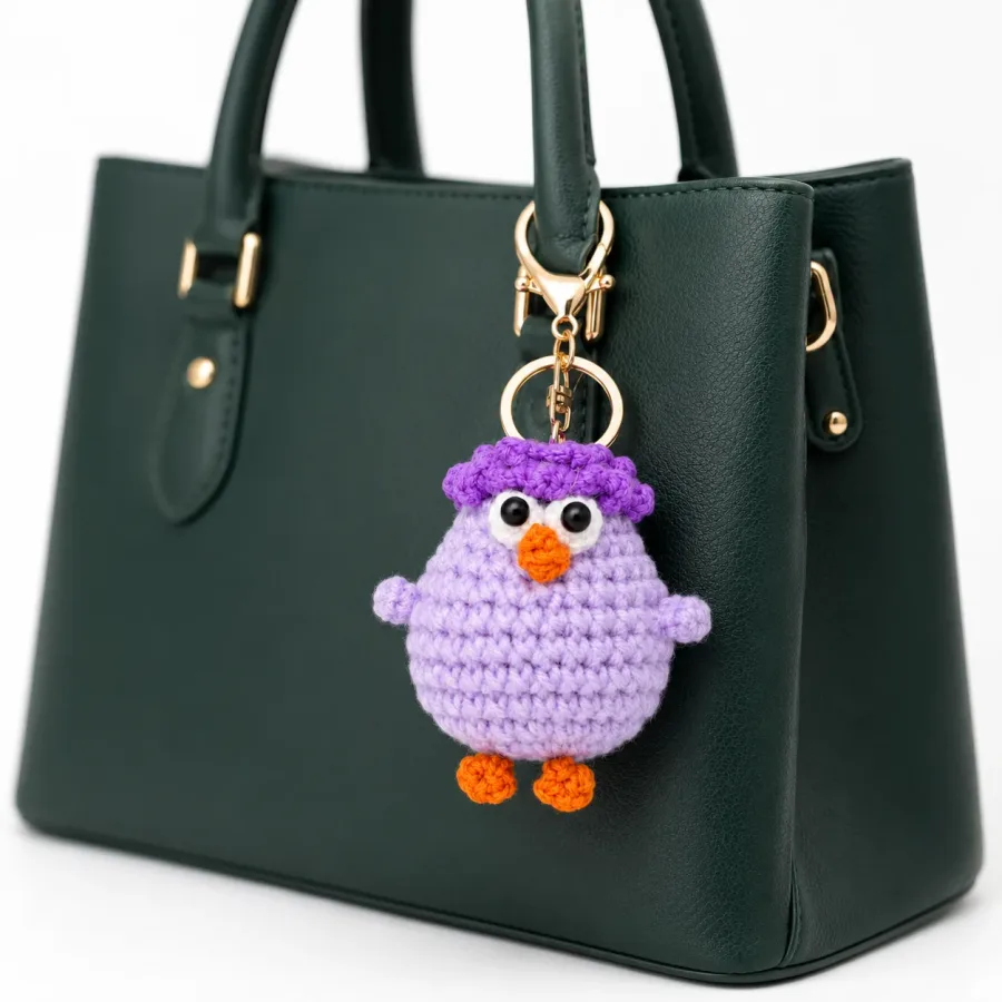 Handmade Crochet Lavender Duck Keychain – Adorable Hand Knitted Amigurumi Duck Charm for Keys, Bags & Gifting