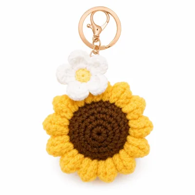 Handmade Crochet Double Sunflower Keychain – Two Blooms Hand Knitted Sunflower Charm for Keys, Bags & Gifting