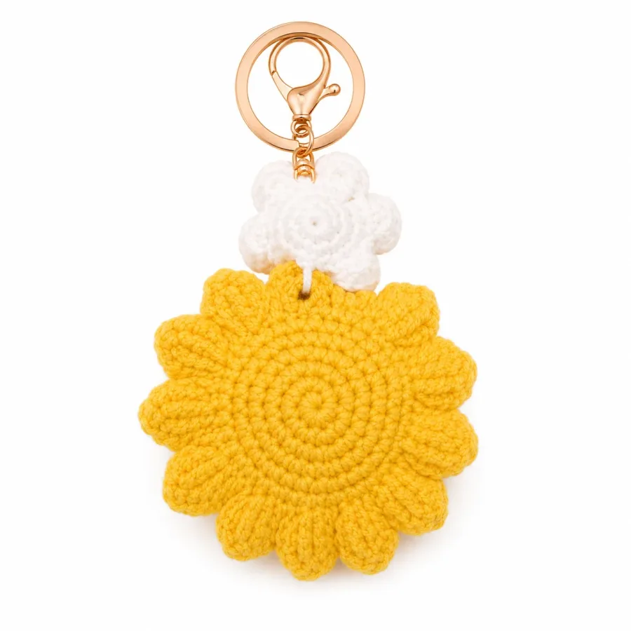 Handmade Crochet Double Sunflower Keychain – Two Blooms Hand Knitted Sunflower Charm for Keys, Bags & Gifting