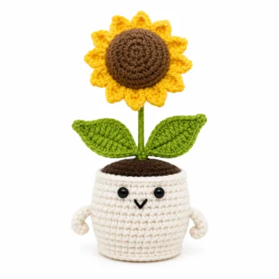 Handmade Crochet Sunflower Pot – Hand Knitted Sunflower Arrangement in Decorative Pot for Home Decor, Desk Display & Gifting alternate view