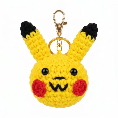 Handmade Crochet Pikachu Inspired Keychain – Adorable Hand Knitted Yellow Electric Mouse Amigurumi Charm for Keys & Bags alternate view