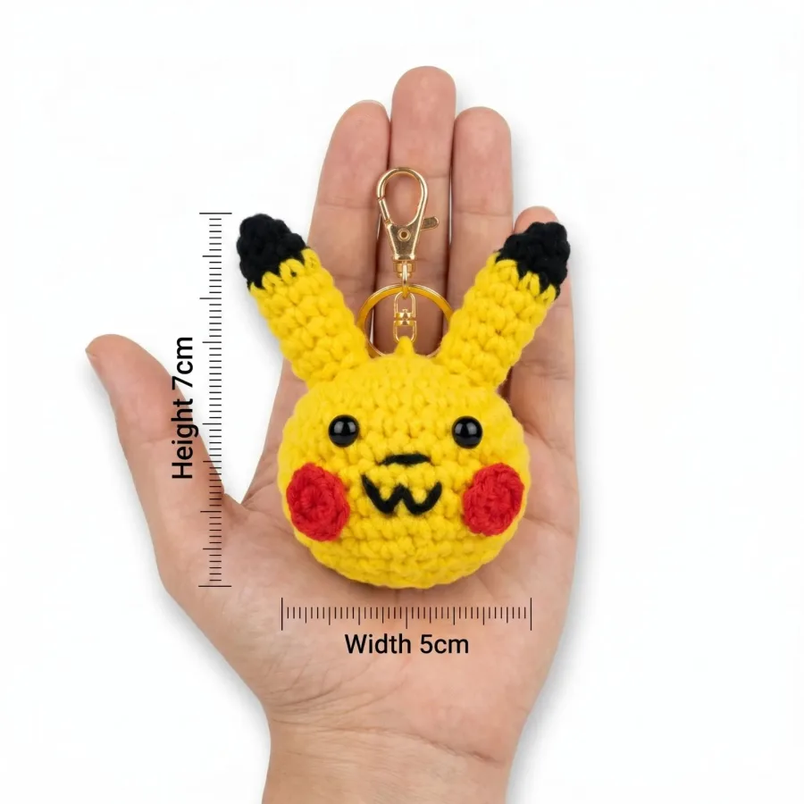 Handmade Crochet Pikachu Inspired Keychain – Adorable Hand Knitted Yellow Electric Mouse Amigurumi Charm for Keys & Bags