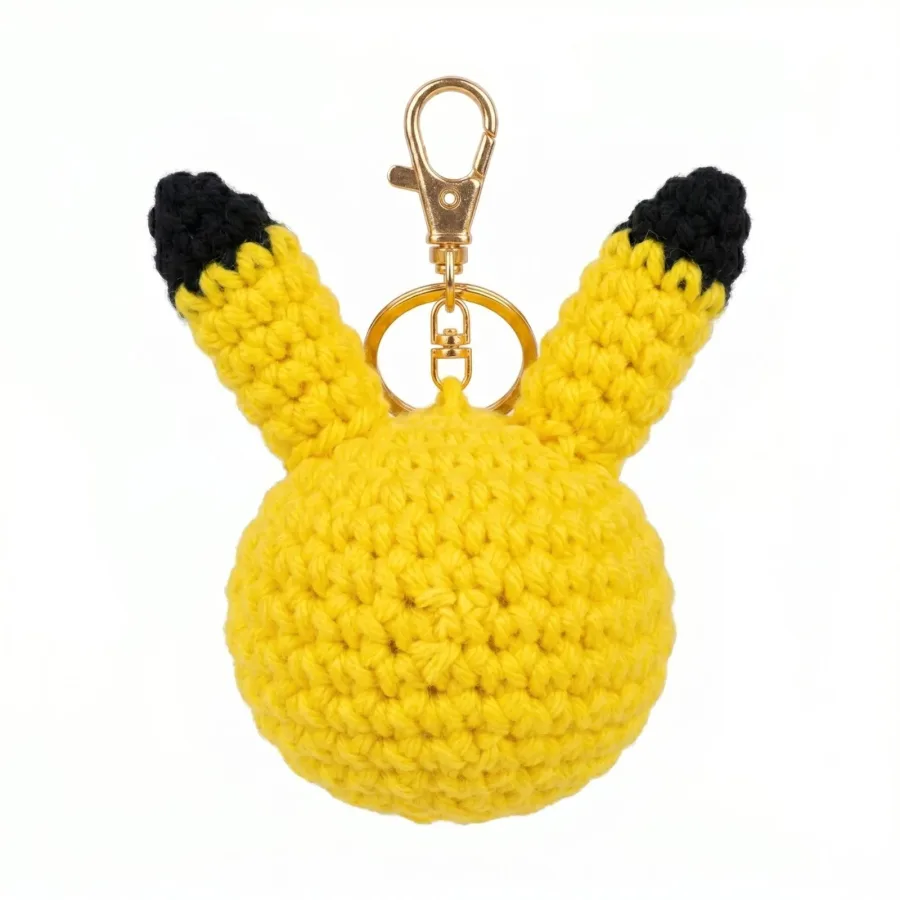 Handmade Crochet Pikachu Inspired Keychain – Adorable Hand Knitted Yellow Electric Mouse Amigurumi Charm for Keys & Bags