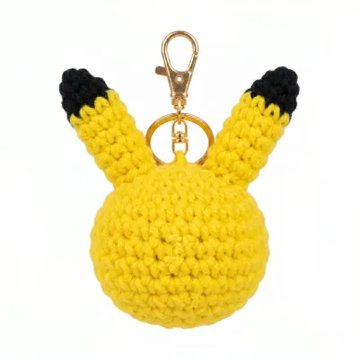 Handmade Crochet Pikachu Inspired Keychain – Adorable Hand Knitted Yellow Electric Mouse Amigurumi Charm for Keys & Bags