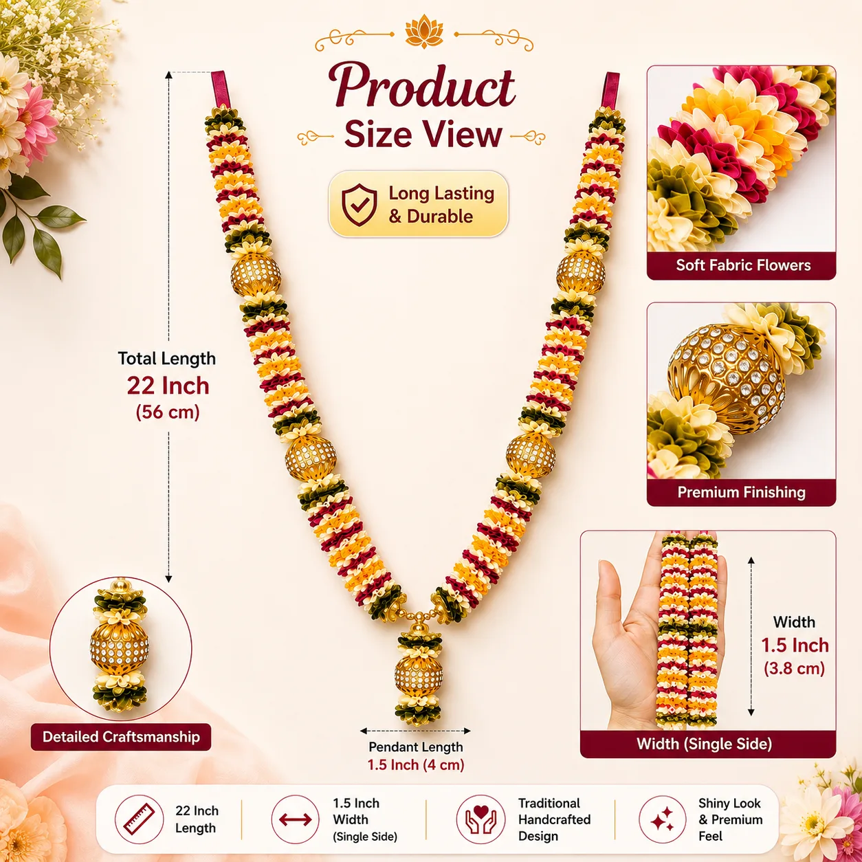 Premium Handmade Satin Ribbon Garland for Photo Frame & God Idol | Artificial Multicolor Mala for Photo Frame, God, Mandir, Murti and Temple