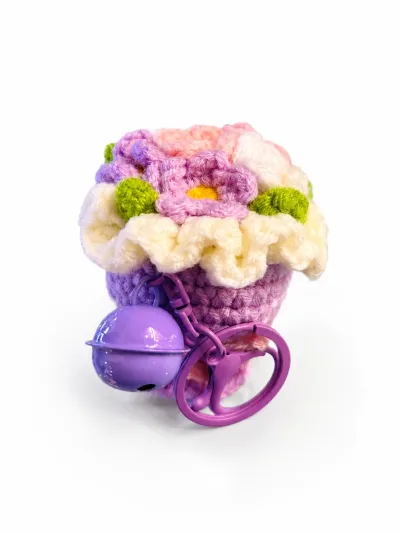Handmade Crochet Lavender Flower Bouquet Keychain | Soft Purple Crochet Flower Bouquet Key Ring for Women & Girls alternate view