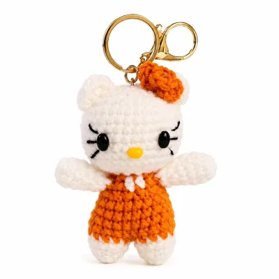 Handmade Crochet Kitty Keychain – Orange & White kitty Keychain Charm alternate view
