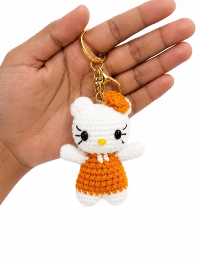 Handmade Crochet Kitty Keychain – Orange & White kitty Keychain Charm
