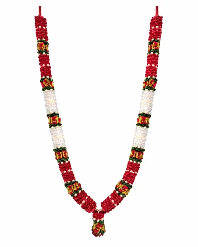 Handmade Artificial Flower Garland Mala For Photo Frame And God Idol, Artificial Moti Garland Decorating Flower Mala Pooja Room (Red, 22Inch) alternate view