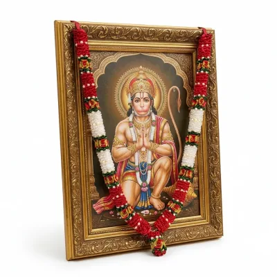 Handmade Artificial Flower Garland Mala For Photo Frame And God Idol, Artificial Moti Garland Decorating Flower Mala Pooja Room (Red, 22Inch) primary image