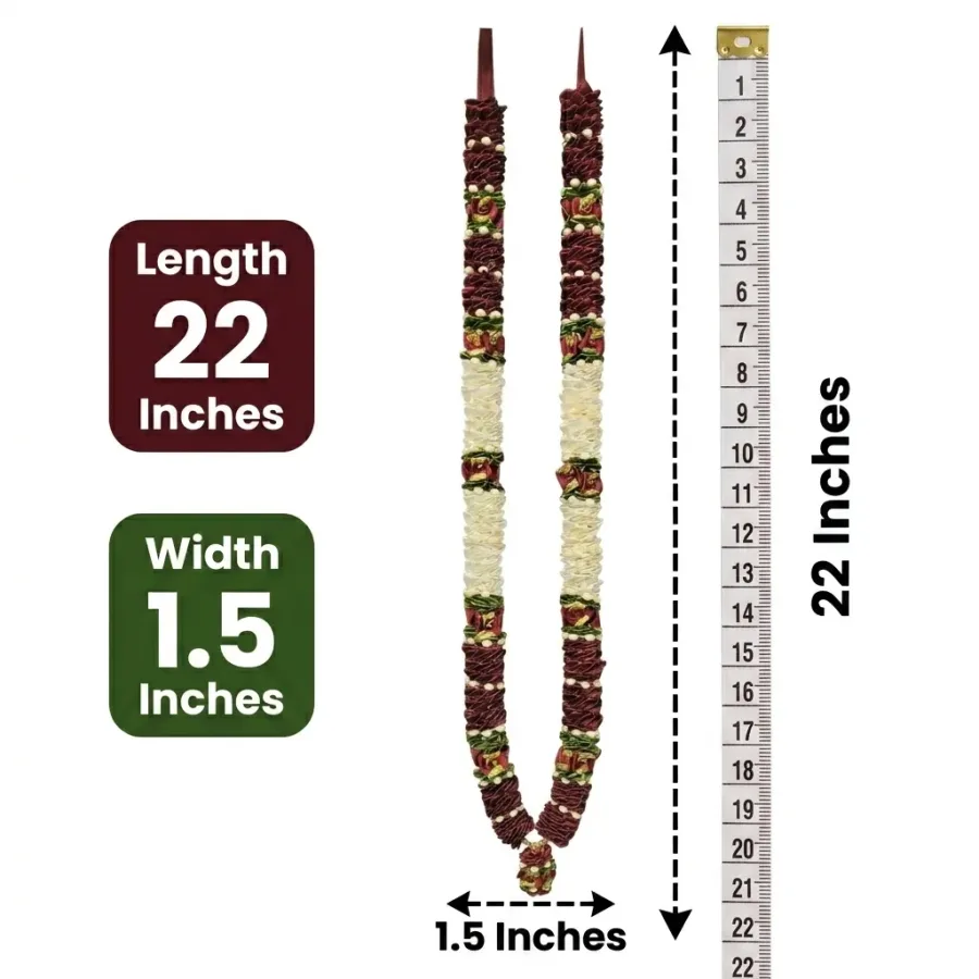 Flower Garland for Pooja Mandir Decoration, Hanging Mala for Photo Frame, Decorative Haar Mala for God Idols, Photo Frames of Loved Ones, Ancestors, Pitra & Pooja Room Décor (22inch)