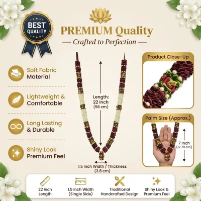 Flower Garland for Pooja Mandir Decoration, Hanging Mala for Photo Frame, Decorative Haar Mala for God Idols, Photo Frames of Loved Ones, Ancestors, Pitra & Pooja Room Décor (22inch)