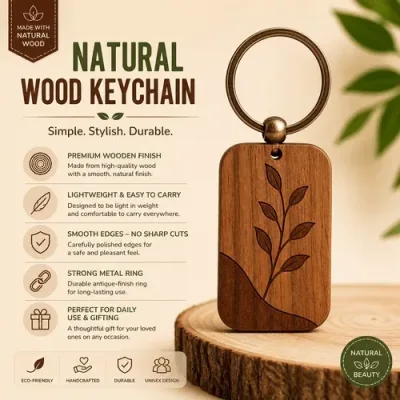 Handmade Wooden Keychain – Eco-Friendly Natural Wood Key Ring for Men, Women & Kids primary image
