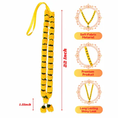Yellow Green Satin Ribbon Mala 22 Inch Handmade Garland for Pooja Mandir Photo Frame Decoration