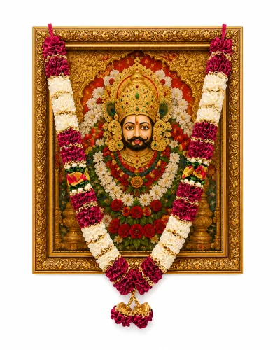 Rani Pink Cream Satin Ribbon Mala 26 Inch Handmade Garland for Pooja Mandir Photo Frame Decoration primary image