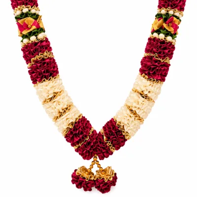 Rani Pink Cream Satin Ribbon Mala 26 Inch Handmade Garland for Pooja Mandir Photo Frame Decoration alternate view