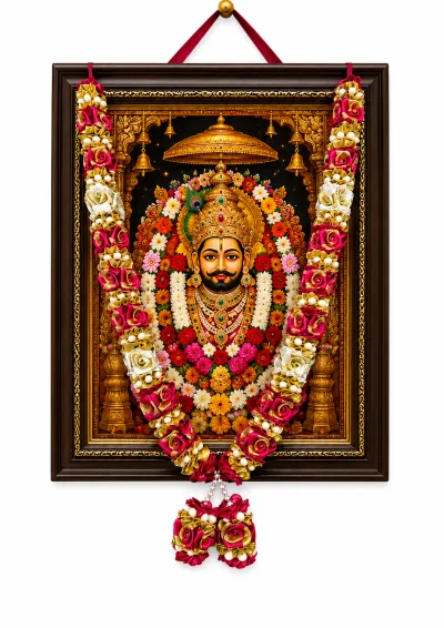 Rani Pink Gold Satin Ribbon Mala 26 Inch Handmade Rose Garland with Pearl Beads for Pooja Mandir Photo Frame Decoration primary image