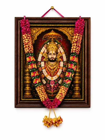 Rani Pink Gold Green Satin Ribbon Mala 26 Inch Handmade Garland for Pooja Mandir Photo Frame Decoration primary image